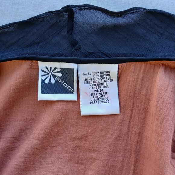 Vintage 1990s Phool Ruffle Collar Blouse M sheer black button up orange lining - Picture 7 of 15